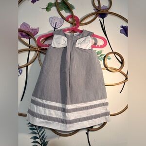 Hartstrings Baby Navy and White pinstripe dress with Bow